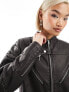 Фото #5 товара COLLUSION longline distressed faux leather biker jacket in black