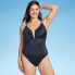Фото #2 товара Women's Shirred V-Wire Plunge One Piece Swimsuit - Shade & Shore Gray M
