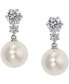 Фото #1 товара Rhodium-Plated Cubic Zirconia & Imitation Pearl Drop Earrings, Created for Macy's