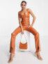 Фото #4 товара Fashionkilla leather look ruched side top co-ord in rust