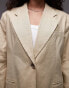 Topshop high break oversized linen blazer in sand Бежевый, 36 - фото #4