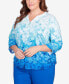 Plus Size Tradewinds Ombre Leaves Buttoned Split Neck Top