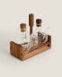 Borosilicate glass and wood cruet set