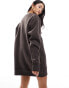 Pull&Bear oversized sweat dress in chocolate brown