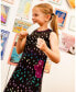 Girl Black Printed Dress With Mesh Flower Pockets - Child