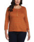 ფოტო #1 პროდუქტის Plus Size cotton Knit 3/4 Sleeve Henley Top