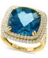 ფოტო #1 პროდუქტის EFFY® London Blue Topaz (12-1/3 ct. t.w.) & Diamond (1-1/5 ct. t.w.) Halo Statement Ring in 14k White Gold (Also available in 14k Gold)