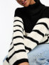 JDY roll neck jumper in black and white stripe