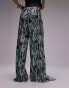 Topshop ink spill print plisse wide leg trousers in multi