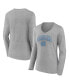 Фото #1 товара Women's Heather Gray North Carolina Tar Heels Evergreen Campus Long Sleeve V-Neck T-shirt