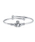 ფოტო #1 პროდუქტის BFF Irish Lovers Heart Friendship Claddagh Bracelet Bangle For Women Small Wrists 6.5 Inch Oxidized Sterling Silver Adjustable