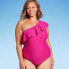 Фото #1 товара Women's Ruffle One Shoulder High Coverage One Piece Swimsuit - Kona Sol Pink 18