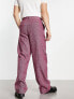 ASOS DESIGN smart wide wool mix trousers in burgundy puppytooth