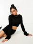 Missyempire fine knit twist back crop top co-ord in black