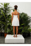 V Yaka Dantel Beyaz Kısa Kadın Elbise 3sal80040ıw