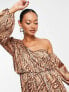 Ei8th Hour printed satin ruched mini dress in chocolate zebra print