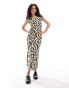 Фото #1 товара Pieces scoop neck textured jersey maxi dress in beige animal print