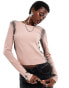 Monki jersey rib long sleeve top with pink and grey spray effect