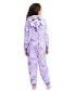 ფოტო #2 პროდუქტის Toddler|Child Girls Plush Flannel Fleece Onesie Sleepwear with Animal Face Hood, Flame Resistant, Footless, Half Zip Kids Pajamas