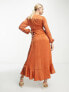 Фото #3 товара Flounce London Maternity long sleeve satin wrap maxi dress in cinnamon