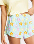 Loungeable retro floral short pyjama set in yellow and green