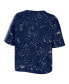 Фото #2 товара Women's Navy West Virginia Mountaineers Bleach Wash Splatter Cropped Notch Neck T-shirt