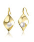 ფოტო #1 პროდუქტის Sterling Silver 14k Yellow Gold Plated with White Freshwater Pearl Lily Pad Dangle Drop Wire Earrings