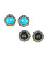 Set of 2 Bali Style Two Tone Black Onyx Blue Turquoise Dome Clip On Earrings For Women Non Pierced Ear Silver Gold Plated