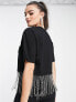 ASOS DESIGN cropped tee with fringe diamante hem in black