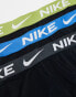 Nike Dri-Fit Essential Microfibre trunks 3 pack in black with contrast waistband