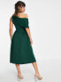 ASOS DESIGN bare shoulder prom scuba midi dress in forest green