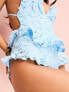 ASOS LUXE 3D floral ruffle swimsuit with ruffle detail in blue
