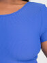 Фото #3 товара South Beach Plus rib cap sleeve crop top in colbalt blue