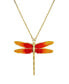 ფოტო #1 პროდუქტის Women's Gold Tone Orange Enamel Dragonfly Pendant Necklace