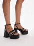 Topshop Jaydee heeled platform with ankle strap in black patent croc