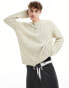 Фото #2 товара COLLUSION plated mixed cable crew neck jumper in ecru