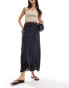 Basic Pleasure Mode ruched asymmetric maxi skirt in navy