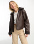 Фото #1 товара Monki cropped faux leather and shearling jacket in brown