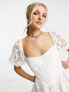 Bardot broderie corset mini dress in white