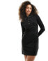 New Look collared long sleeve mini dress with pearl detail in black