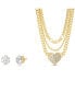 Gold-Tone 3-Row Necklace with Love Letter Charms and Heart Pendant with Round CZ Earrings Set