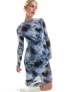 & Other Stories mesh midi dress with asymmetric bodice in blurred inky print