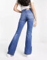 Stradivarius flare jean with side split in medium blue