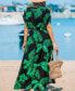 Women's Tropical Leaf Short Sleeve Split Maxi Beach Dress