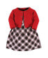 ფოტო #1 პროდუქტის Baby Girls Quilted Cardigan and Dress, Black Red Plaid