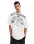 Фото #1 товара COLLUSION Oversized skate fit t-shirt with rose tattoo design in white