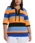 Фото #1 товара Plus Size Lace-Up Short Sleeve Polo Sweater