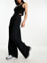 ASOS DESIGN folded front wide leg trouser in black