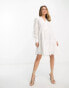 Y.A.S v neck broderie long sleeved mini dress in white