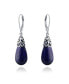 Western Style Gemstone Blue Lapis Lazuli Elongated Teardrop Filigree Lever Back Dangle Earrings For Women.925 Sterling Silver